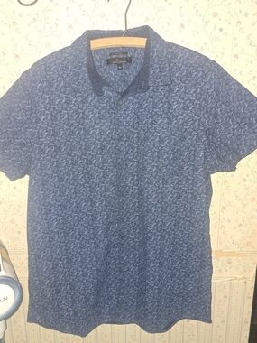 Marc Anthony Navy Blue Short-Sleeve Button-Down Shirt